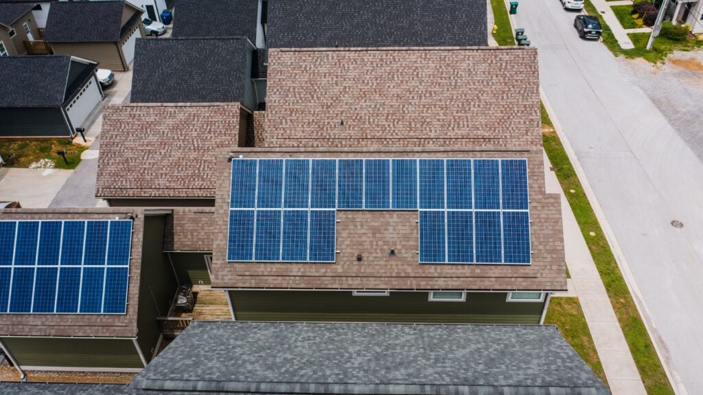 Solar panels installed on a pitched roof